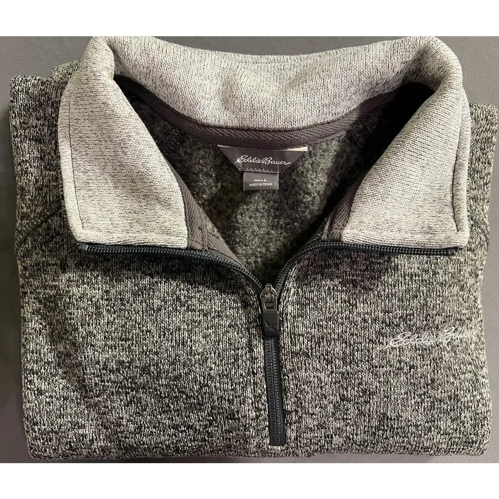 Eddie Bauer Men's Large 1/4 Zip Pullover Sweater Black White Gray Heather